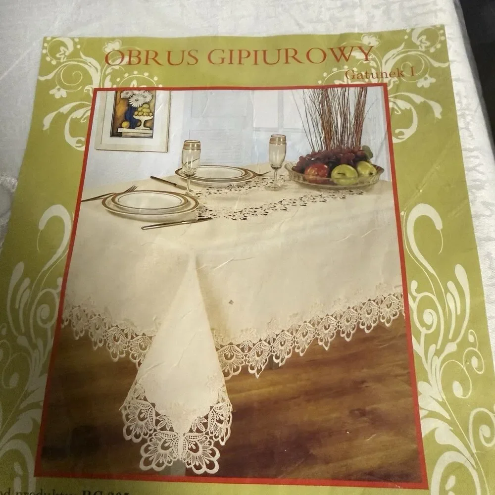 Oval White Guipure Lace Tablecloth Elegance Embroidered Overlay RC 205 Polish